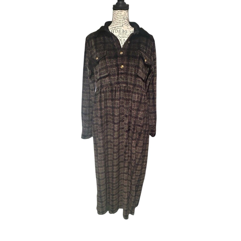 Vintage Jones New York M velvet checked black dark plaid Gold Buttons Whimsigoth